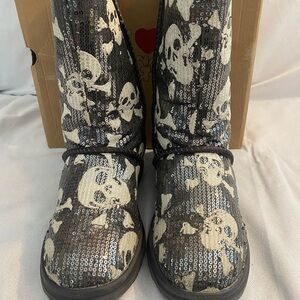 UGG Black and White Sequin Skull Boots